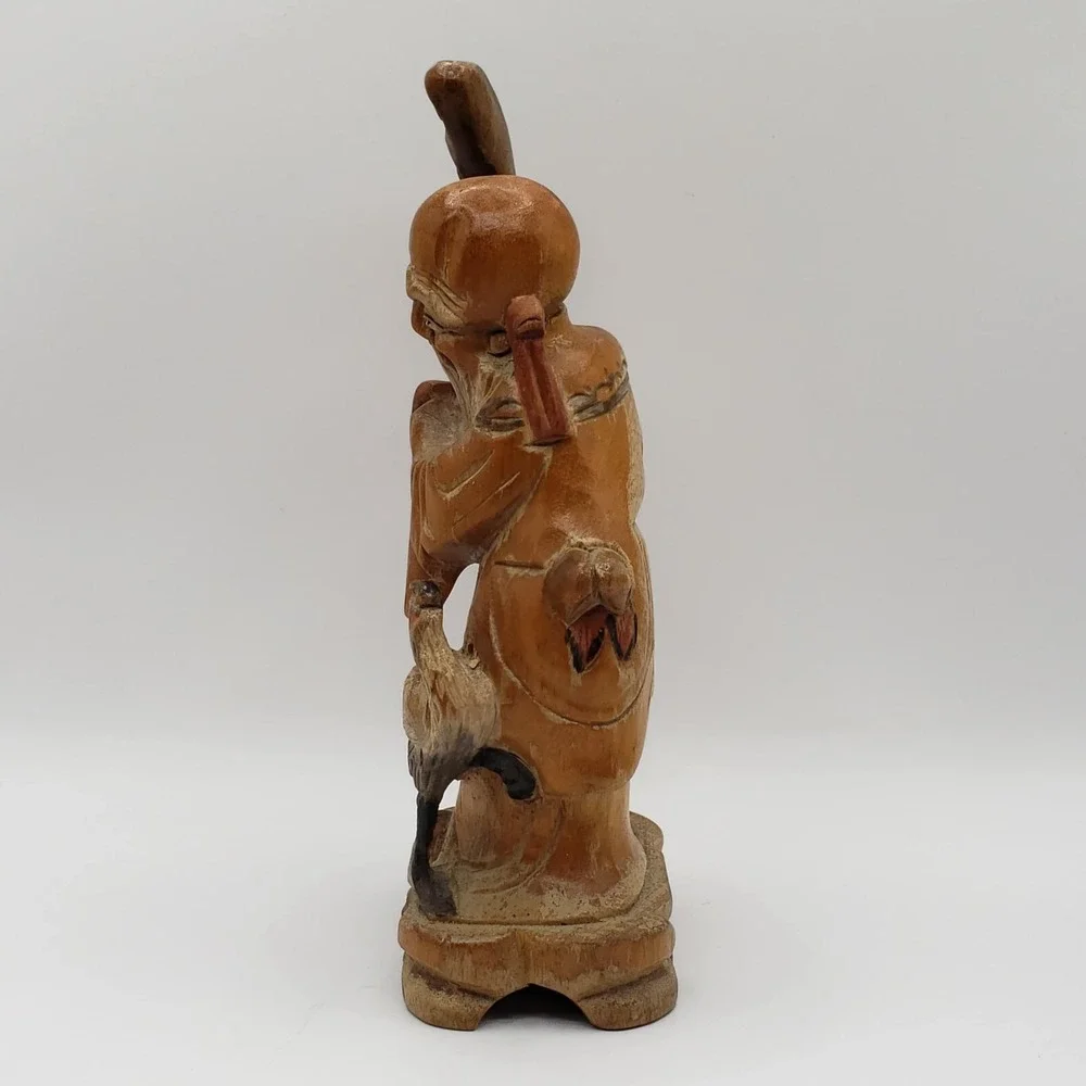Chinese God of Longevity Statue Shou Lao Shou Hand Carved Wood Statue